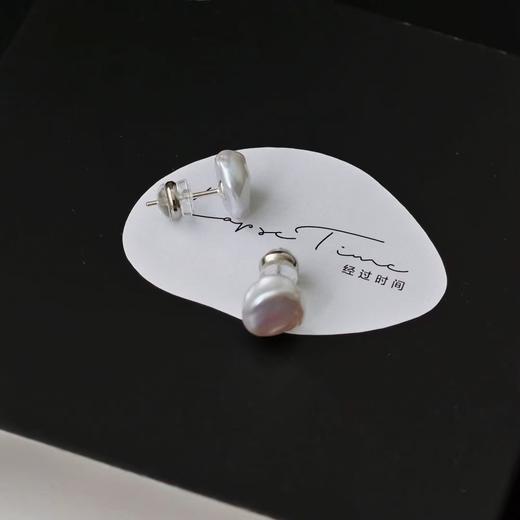 稀有天然银河系巴洛克天然淡水珍珠碎银耳钉 商品图4