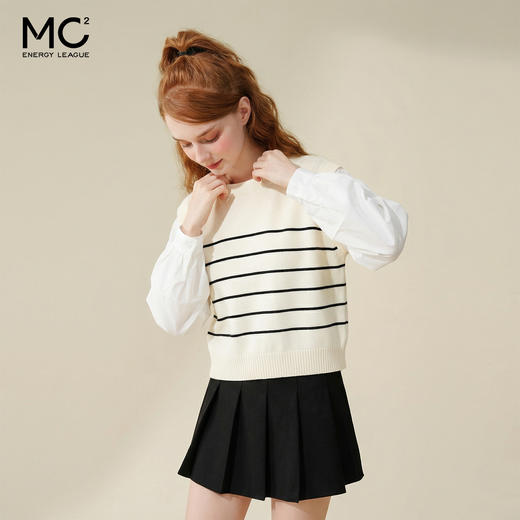 女装圆领拼接灯笼袖毛衣-16002M5241004 商品图1