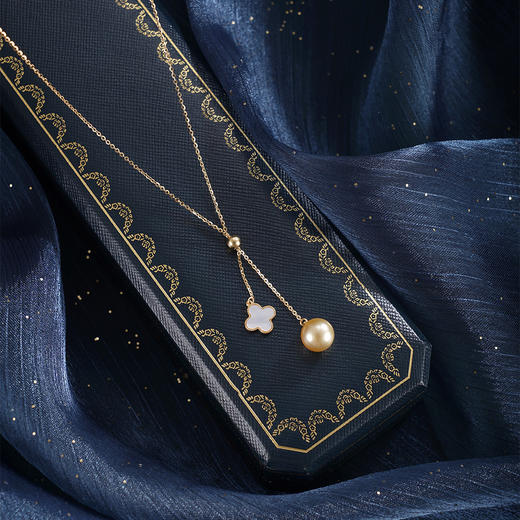 子佩集【四叶情缘】银S925珍珠惜王妃套链【YL0122A】9mm珠镀金吊球四叶草金色珠2601 商品图1