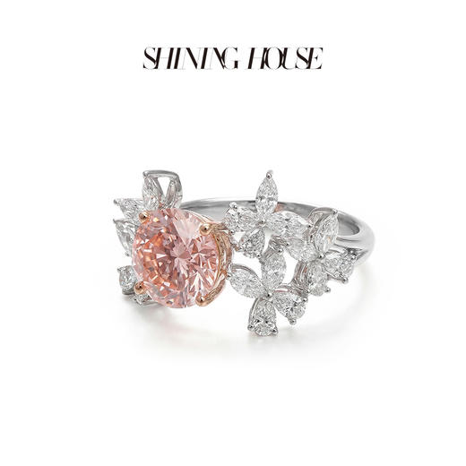 ShiningHouse[培育] 粉钻系列 18k金钻石戒指 圆钻形2克拉钻人工真钻人造钻石K金戒指时尚钻石戒指卓越匠心奢耀臻献【此商品不支持7天无理由退货退款】 商品图1