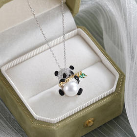 子佩集【翠竹国宝】银S925珍珠惜王妃套链【MLTL024】8mm珠熊猫镀金竹子2601