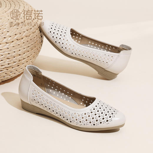 信诺真皮大码皮鞋女2026春夏新款镂空透气软底不累脚中老年妈妈鞋X6L134-103 商品图0