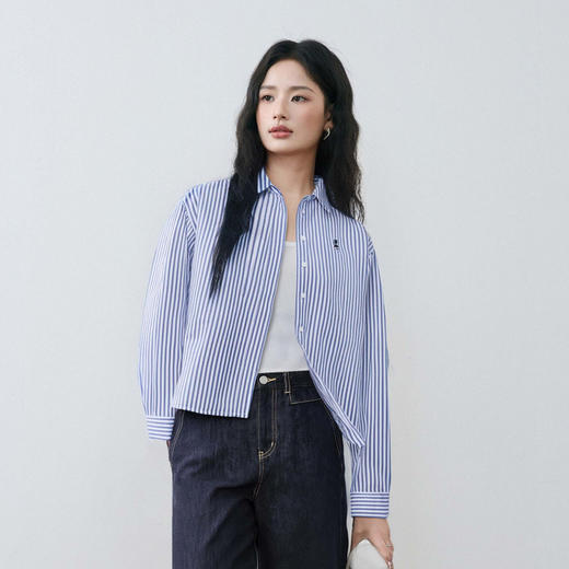 【萌宠系列】诗凡黎刺绣条纹衬衫25夏新款韩系休闲上衣3G4620631 商品图4