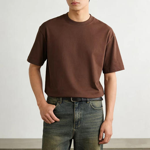 【49.9元2件】230G重磅精梳纯棉T恤宽松圆领正肩情侣款大码短袖三本针百搭潮流半袖S-XL★娃娃优选 商品图8