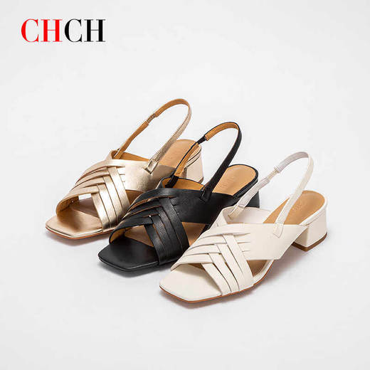 【37|39】CHCH编织凉鞋女新时尚真皮露趾方头镂空罗马鞋CO1B2131 商品图4