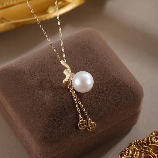 子佩集【纳财福袋】银S925珍珠惜王妃套链【MLTL028】10mm珠镀金流苏钱币2601 商品图0