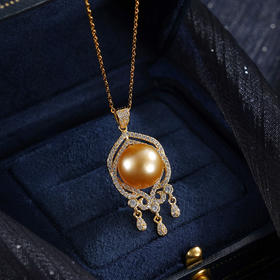 子佩集【霁光女王】银S925珍珠惜王妃套链【HJYDZ003】12mm珠镀金流苏水滴金色珠2601