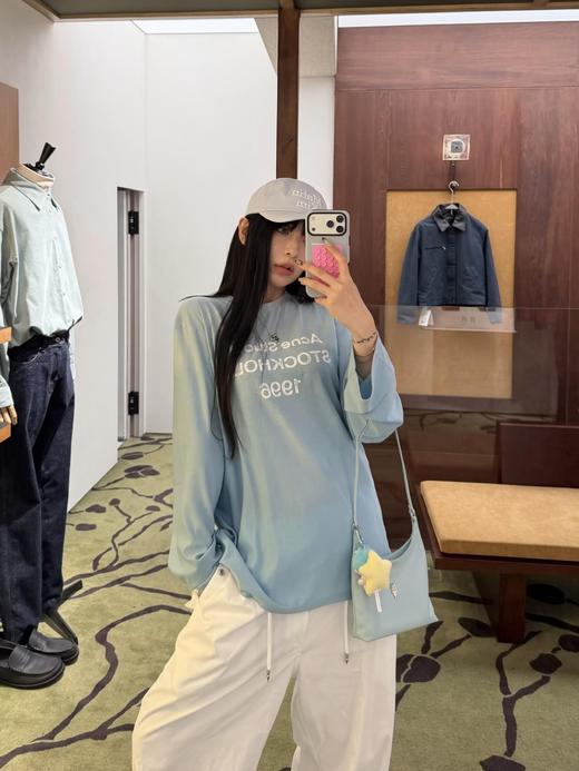 Acn* 26ss春夏新款 湖水蓝做旧1996 logo印花长袖T恤（XHH） 商品图3