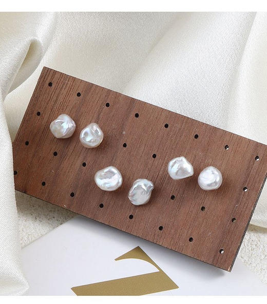 稀有天然银河系巴洛克天然淡水珍珠碎银耳钉 商品图13