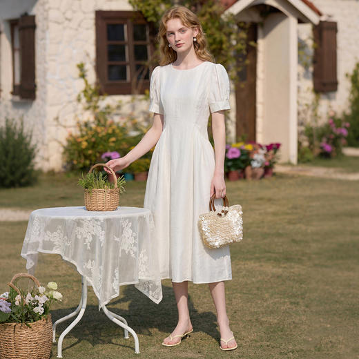 法式浪漫气质肌理感泡泡袖连衣裙女夏季宫廷风收腰长裙V0050567 商品图1