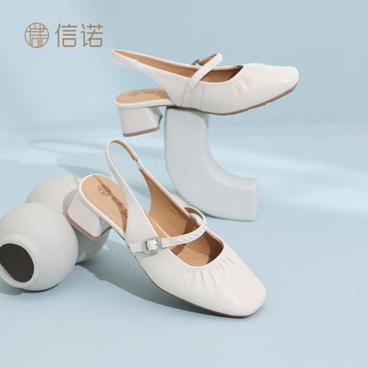 信诺法式后空玛丽珍鞋女2026夏季新款粗跟复古时尚百搭一字带凉鞋X6L134-88 商品图1