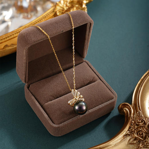 子佩集【真爱情结】银S925珍珠惜王妃套链【HJYDZ007】11mm珠镀金黑珠丝带蝴蝶结2601 商品图1