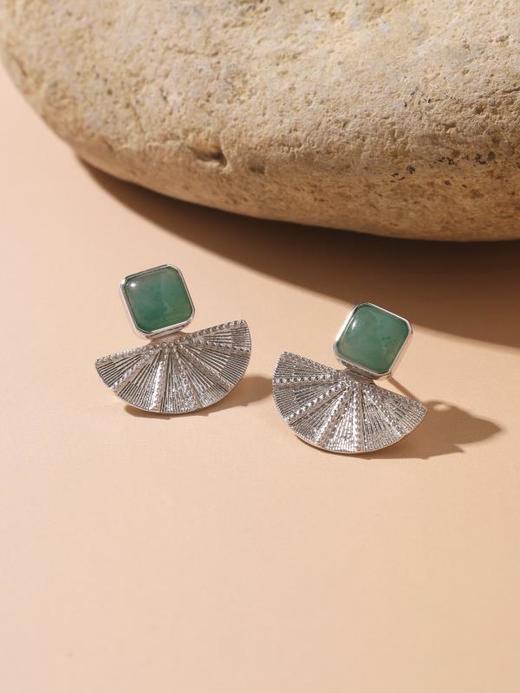 IIPO宜珠宜宝原创「扇韵」系列非洲翠耳环925银镀金(礼盒装) 商品图4