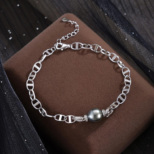 子佩集【墨夜奇迹】银S925珍珠惜王妃手链【MLSL013】9mm珠黑珠日子扣2601 商品图0