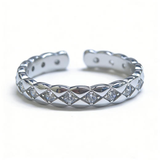 【溪云】925纯银菱格纹满钻叠戴微镶戒指【JHY-R000438B】 商品图4