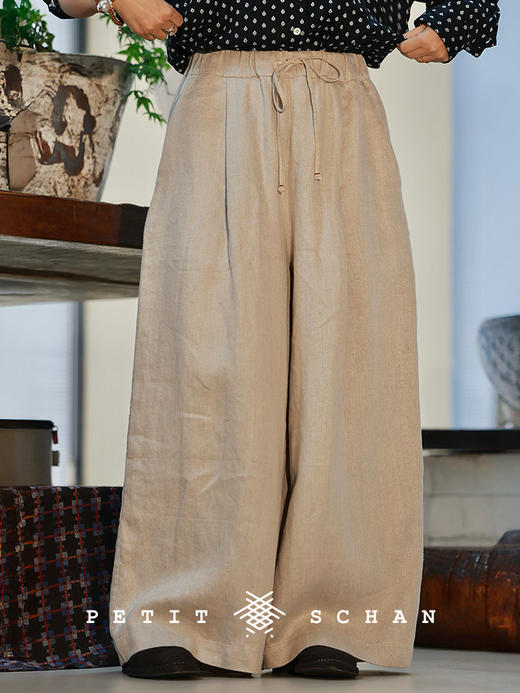 Petit Schan小闪 CLO#1084 Remain unsullied 一尘不染 一千零一夜系列法国雨露麻松紧腰阔腿裤 商品图0