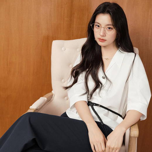 【商场同款】诗凡黎翻领通勤衬衫2025秋新款七分袖上衣3G7121241 商品图2