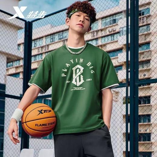 6楼特步运动男士全棉平蚊圆领短T974229010290龙战绿 商品图0