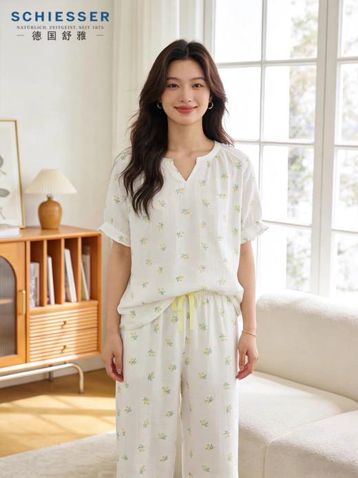 【棉纱竹纤维】SCHIESSER德国舒雅女夏季新款透气吸汗七分袖九分裤套装棉竹纤维双层纱布  50%棉 50%竹纤维 31/26510H 商品图3