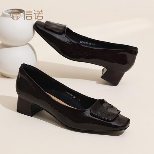 信诺妈妈鞋粗跟通勤单鞋女真皮方头中老年一脚蹬皮鞋2026春季新款X6C097-51 商品图2