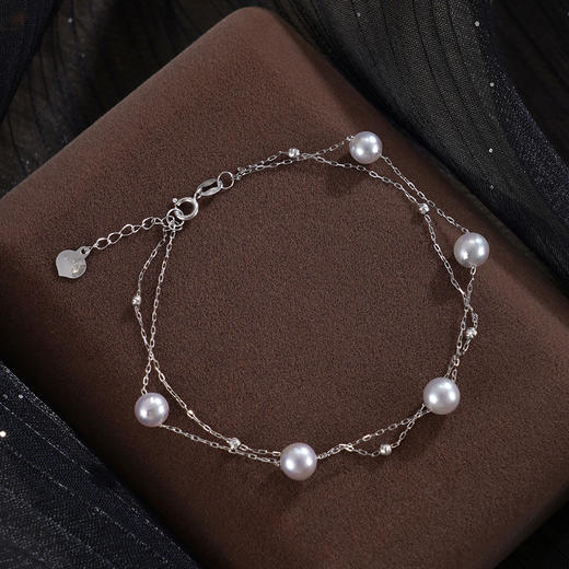 子佩集【星河光芒】G18K珍珠惜王妃手链【MLKJSL002】5mm珠灰珠多珠双层链2601 商品图0