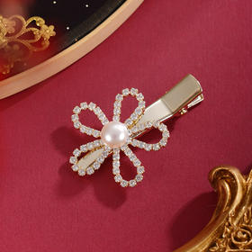 子佩集【小花仙】珍珠惜王妃发夹【HBFJ027】8mm珠镀金五瓣花2601