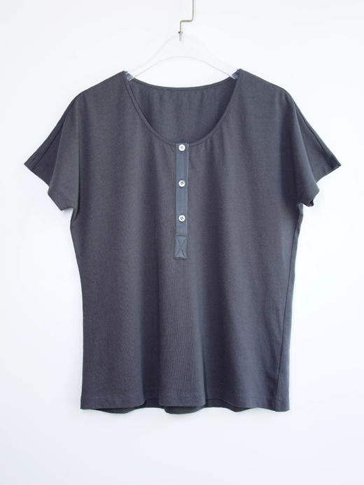 长绒棉亨利领真丝拼接短袖T恤 商品图4