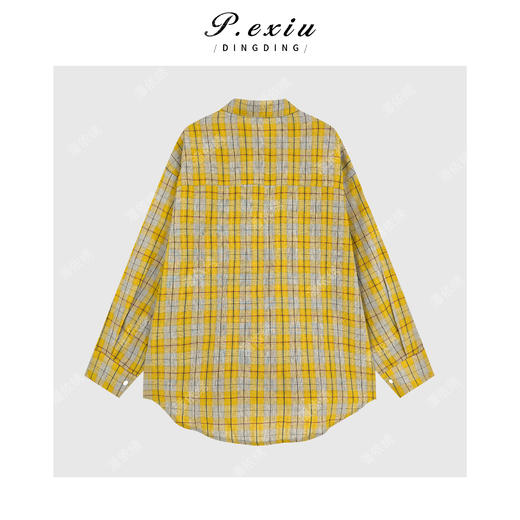 【暖阳格序】100棉撞色格纹松弛慵懒长袖衬衫 H2607 商品图2