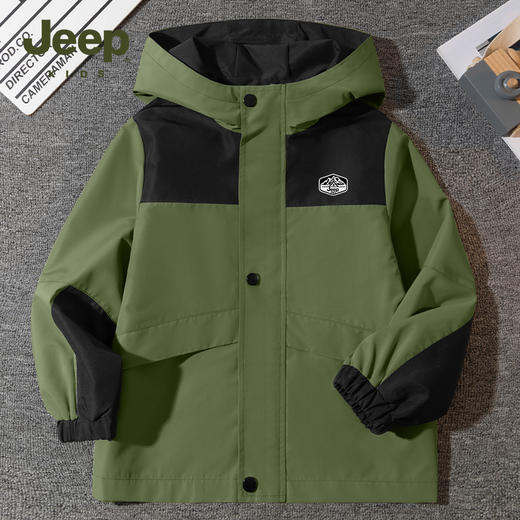 【儿童服饰丨JeepKids吉普春秋款男童女童拼色休闲外套】130-175码可选，撞色拼接设计，创意感满满，版型挺括不软塌，全天候防水面料，保暖锁温不受凉，轻松应对多种场景 商品图4