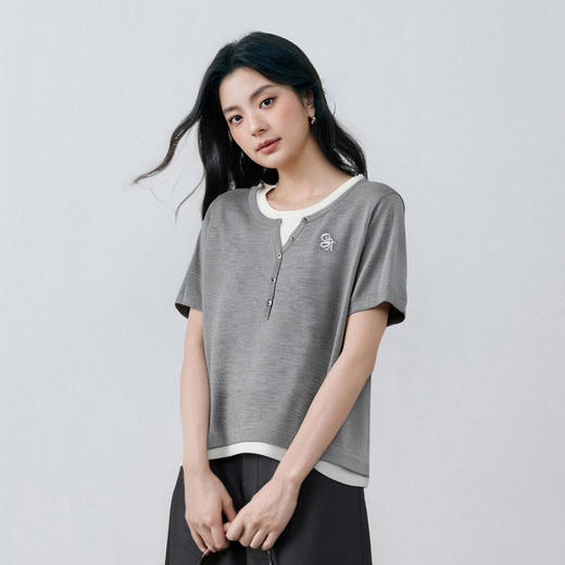 【商场同款】诗凡黎天丝假两件针织衫25秋新款短袖上衣3G7231291 商品图4