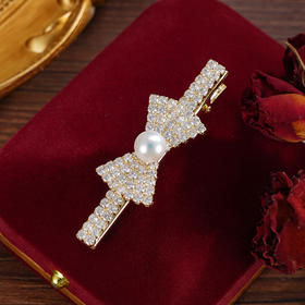 子佩集【梦幻情结】珍珠惜王妃发夹【HBFJ033】8.2mm珠镀金蝴蝶结2601