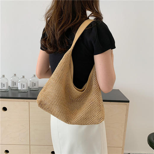 【复古托特包】复古编织托特包草编包大容量腋下包单肩包度假风沙滩包女。ya 商品图2