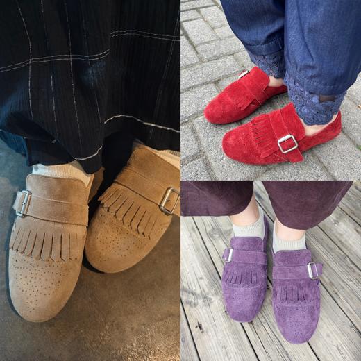 非常秀气的款【一脚蹬单鞋】10天发货，鞋舌有弹力绳，肉肉脚可穿，鞋面翻毛皮，鞋内里透气柔软猪皮，脚感舒适，平底鞋 商品图0