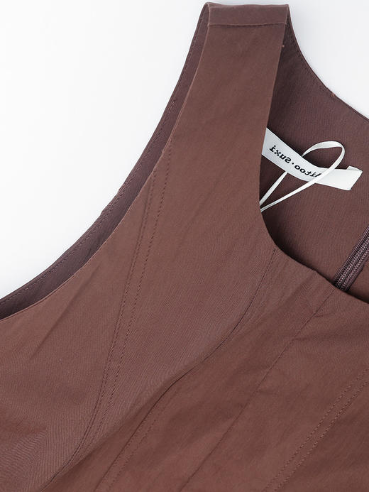 深咖色无袖背心连衣裙 收腰压褶 A 字大摆长裙 通勤复古显瘦中长裙 商品图3