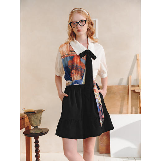 两三事 未寄书简 2026夏季新款复古印花腰带荷叶边裤脚高腰短裤女 商品图2