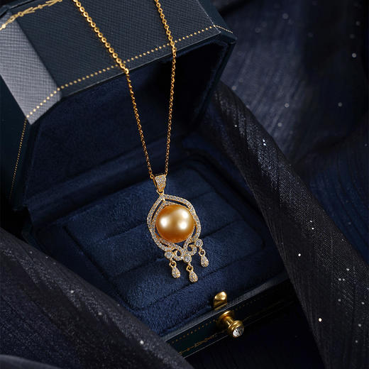 子佩集【霁光女王】银S925珍珠惜王妃套链【HJYDZ003】12mm珠镀金流苏水滴金色珠2601 商品图1