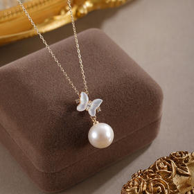 子佩集【蝴蝶曦光】银S925珍珠惜王妃套链【MLTL021】10mm珠镀金蝴蝶2601