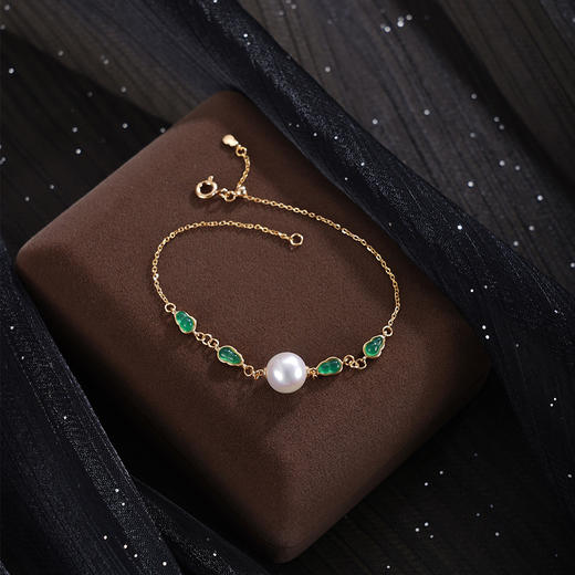 子佩集【福禄攸同】银S925珍珠惜王妃手链【MLSL007】8.4mm珠镀金葫芦绿玉髓2601 商品图3