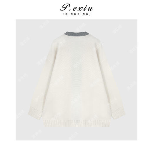 03-4潘依绣丁丁宠粉慵懒风宽松撞色V领长袖针织开衫Q26941 商品图1