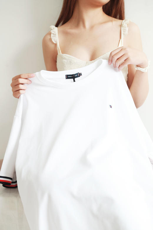 基础全棉tee，胸口小标刺绣。撞色边正肩情侣款宽松半袖儿E032468 商品图0