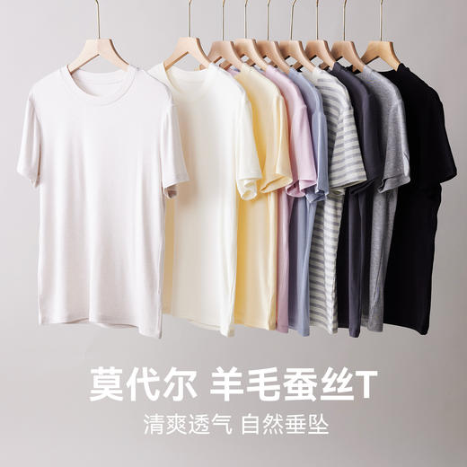 夏季【天丝莫代尔蚕丝短袖T恤】圆领上衣外穿修身显瘦清凉纯色打底衫 商品图0