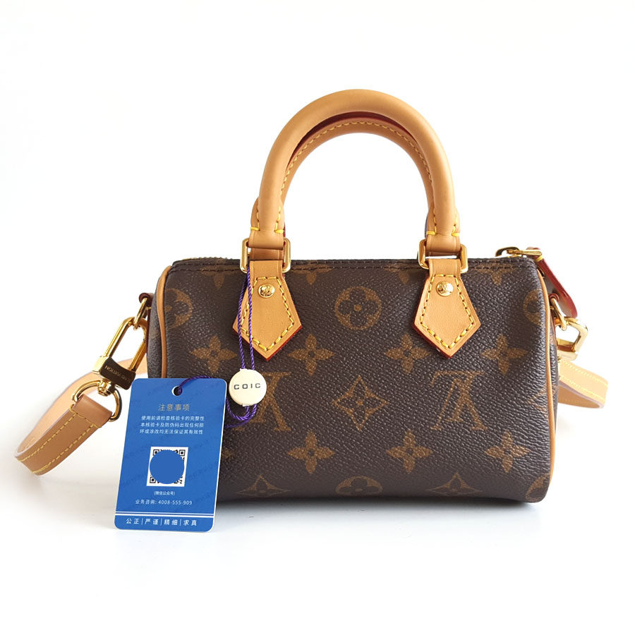 【98新】LV路易威登M81085老花可调节肩带speedy nano单肩斜挎包女士210326AK10