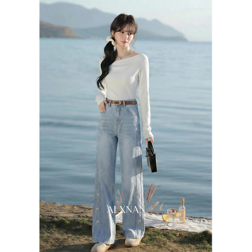 鹿向南「夏日序章」蓝色小个子牛仔裤女夏季新款高腰宽松阔腿裤 商品图2