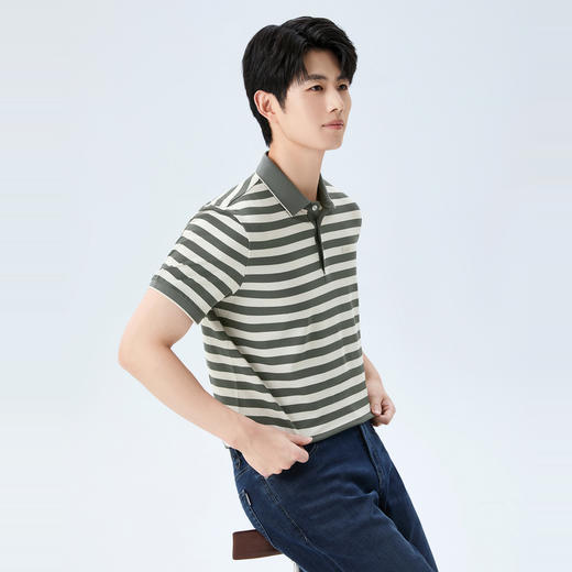 【条纹POLO衫】柒牌男装26夏上新短袖POLO衫柔软舒适男士上衣 130T70610 商品图1