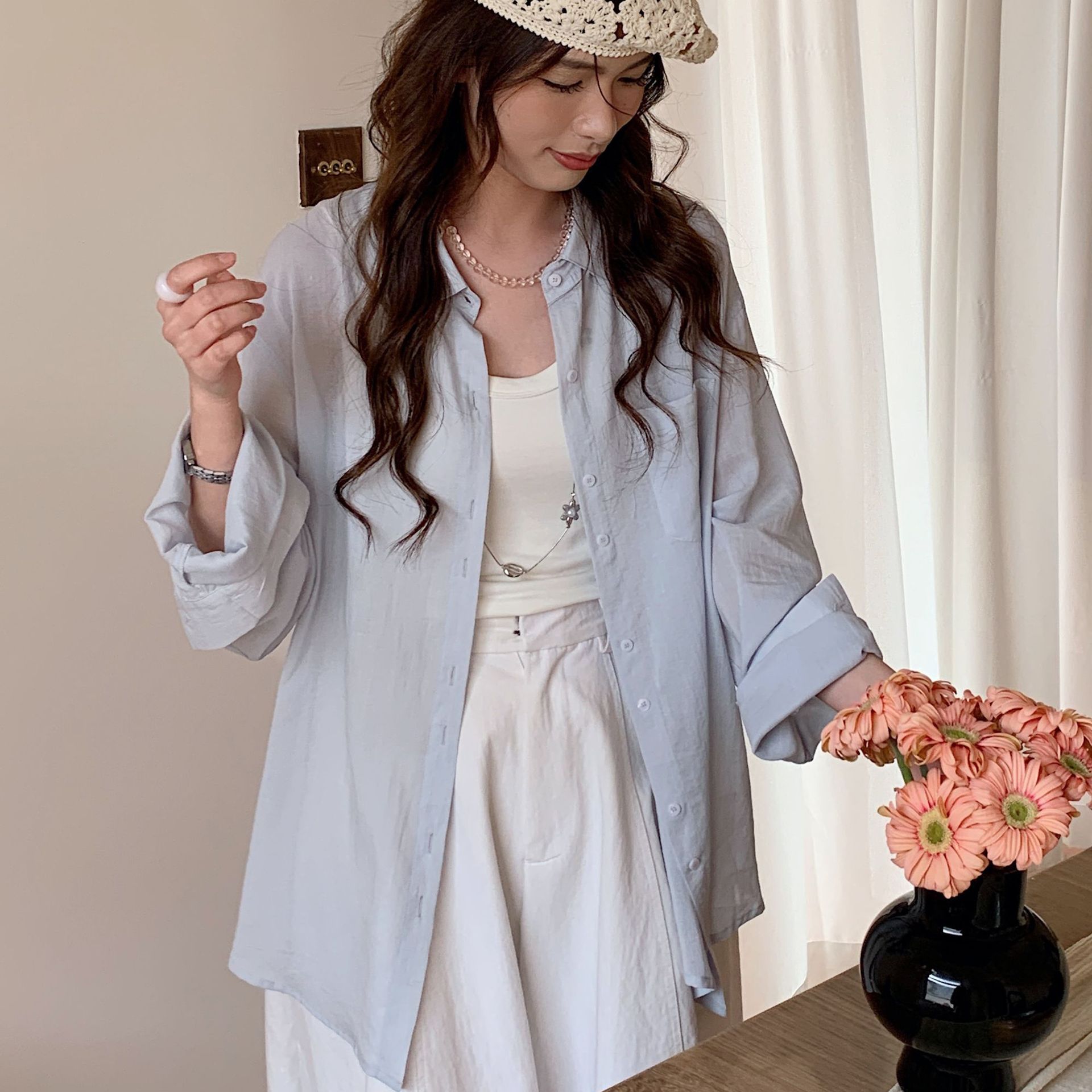 森岛 春夏天丝亚麻衬衫 莱赛尔轻薄透气开衫