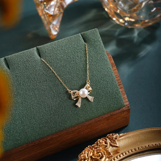 子佩集【柔光情结】银S925珍珠惜王妃套链【MLTL013】5mm珠镀金蝴蝶结2601 商品图1