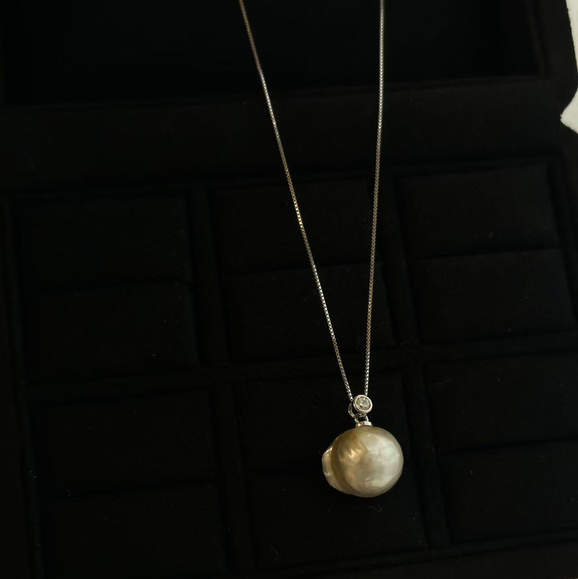 香槟 海水南洋金珠巴洛克吊坠 约14mm