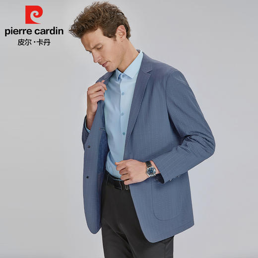 皮尔卡丹泡泡纱竖纹提花无里两粒扣针织西服PXK21106 商品图5