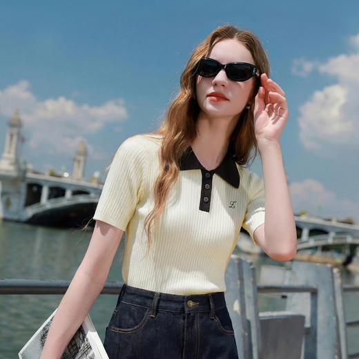 【莱赛尔】三彩2026夏季新款撞色翻领针织衫短袖上衣套头Polo衫M 商品图2