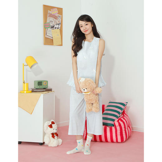 青野漫游带胸垫夏季格子甜美无袖家居服套装-纪念日百货门店同款170094134 商品图4